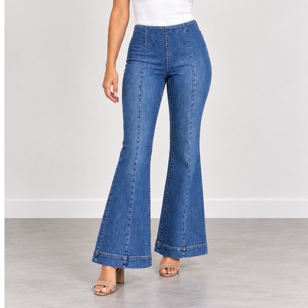 INC International Concepts Womens 6P Blue Pull-On Flare Jeans High Rise Petite
